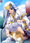  cat green_eyes habit index long_hair nun rakujin robe safety_pin sitting smile solo sphinx_(index) to_aru_majutsu_no_index 