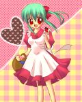  apron basket dress female green_hair hiyuki_(pixiv100736) long_hair open_mouth red_eyes red_ribbon ribbon solo strawberry yu_yu_hakusho yukina_(yu_yu_hakusho) 