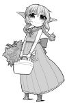  basket braid character_request dress highres monochrome original pointy_ears simple_background smile solo twin_braids ume_(noraneko) 
