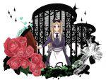 bad_id beads belarus_(hetalia) blonde_hair blue_eyes bow curtains dress flower hair_bow iseri jewelry lace long_hair necklace rose solo striped striped_ribbon thorns 