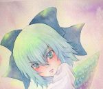  1girl blue_eyes blue_hair bow cirno hair_bow highres ice ice_wings pout solo touhou traditional_media watercolor_(medium) wings yuyu_(00365676) 