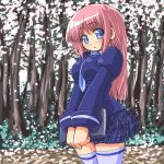  blue_eyes blush breasts dd_(artist) large_breasts long_hair necktie original pink_hair school_uniform skirt solo thigh-highs thighhighs 