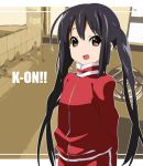 black_hair brown_eyes k-on! long_hair nakano_azusa no_nose solo track_suit twintails 