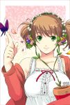  breasts brown_hair butterfly flower green_eyes large_breasts original smile solo tsuzuki_(pi-cco) 
