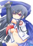  angel_beats! blue_hair breasts no_bra scarf school_uniform serafuku shiina_(angel_beats!) sword weapon 
