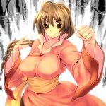  braid breasts brown_hair chinese_clothes clenched_hand fist large_breasts lei_kugo live_a_live long_hair pigtail scar smile tro 