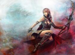  blue_eyes boots cape elbow_gloves female final_fantasy final_fantasy_xiii fingerless_gloves gloves hayaken lightning_(ff13) long_hair pink_hair solo sword 