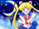  bishoujo_senshi_sailor_moon black_cat cat choker double_bun elbow_gloves gloves gongitsune long_hair luna_(sailor_moon) magical_girl moon pose sailor sailor_moon sailor_senshi sailor_uniform tiara tsuki_ni_kawatte_oshioki_yo tsukino_usagi twintails 