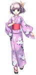  cross_edge grey_hair japanese_clothes kimono may_(cross_edge) official_art short_hair simple_background solo 