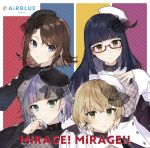  4girls :o album_cover blue_hair brown_hair cover cue! eyebrows_visible_through_hair glasses green_eyes grey_hair hair_ornament hat highres lace long_hair looking_at_viewer maruyama_rie multicolored_hair multiple_girls myojin_rinne short_hair smile toomi_mei utsugi_satori yellow_eyes 