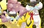  :d brown_eyes chinese_zodiac commentary_request electricity maiko_(mimi) no_humans open_mouth pikachu pokemon pokemon_(creature) raikou red_ribbon ribbon smile tongue tusks year_of_the_tiger 