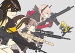  4girls amehashi_(vdde3724) anti-rain_(girls_frontline) ar-15 armband assault_rifle asymmetrical_legwear bangs behind_back beige_jacket black_eyes black_footwear black_gloves black_hair black_jacket black_legwear black_skirt blonde_hair blue_eyes blue_hair blue_jacket boots box braided_ponytail brown_eyes brown_hair cabinet clothes_around_waist collar commentary_request crossed_legs desk dress expressionless eyebrows_visible_through_hair eyepatch girls_frontline gloves green_hair green_sweater gun hair_ornament hand_behind_head happy head_tilt headgear headphones highres holding holding_weapon jacket jacket_around_waist kneehighs leaning_to_the_side long_hair looking_at_viewer looking_back m16a1_(girls_frontline) m4_carbine m4_sopmod_ii m4_sopmod_ii_(girls_frontline) m4a1_(girls_frontline) measuring_stick messy_room miniskirt multicolored_hair multiple_girls office on_floor one_side_up open_clothes open_jacket over_shoulder pantyhose paper paperwork pink_dress pink_footwear pink_hair ponytail red_eyes red_hair rifle scarf shirt short_dress side_ponytail sidelocks silk sitting skirt skull skull_print sleeveless_sweater smile spider_web st_ar-15_(girls_frontline) standing streaked_hair suppressor sweater teeth thigh-highs tongue weapon window yellow_shirt 