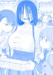  4girls absurdly_long_hair ai-chan&#039;s_sister_(tawawa) ai-chan_(tawawa) blue_theme breast_poke breasts commentary_request getsuyoubi_no_tawawa highres himura_kiseki huge_breasts japanese_clothes jitome-chan_(tawawa) large_breasts long_hair miko mochi multiple_girls poking sada-chan_(tawawa) torii very_long_hair volley-bu-chan_(tawawa) 