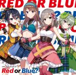  4girls album_cover blue_eyes blue_hair brown_hair cover cue! green_hair hair_ornament hairband highres horns kano_shiho light_brown_hair multiple_girls mutsuishi_haruna official_art ponytail tagme takatori_maika thigh-highs tsukii_honoka violet_eyes 