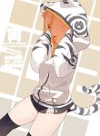  1girl animal_print artist_name black_legwear black_skirt blade_(galaxist) claws closed_eyes hair_ornament hood hooded_jacket jacket long_hair long_sleeves looking_at_viewer miniskirt multicolored_hair orange_hair original skirt sleeves_past_wrists solo tail thigh-highs thighs tiger_girl tiger_print tiger_tail two-tone_hair white_hair white_jacket 