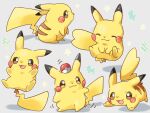  2girls 3boys :3 :d animal_focus chibi closed_mouth commentary_request kana_(maple926) multiple_boys multiple_girls no_humans open_mouth pikachu poke_ball pokemon pokemon_(creature) shadow simple_background smile star_(symbol) 