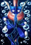  absurdres air_bubble bubble greninja highres looking_at_viewer no_humans own_hands_together pokemon pokemon_(creature) pokemon_(game) pokemon_xy pose red_eyes silverchariotx tongue 
