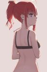  1girl artist_name back backlighting bare_arms black_bra bra closed_mouth commentary dated_commentary from_behind long_hair original ponytail profile redhead skeptycally solo underwear upper_body violet_eyes 