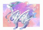 animal_focus commentary_request full_body kotone11152 looking_to_the_side no_humans orange_eyes pokemon pokemon_(creature) solo sparkle standing star_(symbol) suicune twitter_username 