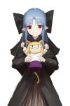  2girls :3 animal_ear_fluff animal_ears arms_up black_bow black_capelet black_dress black_eyes blue_hair bow cape capelet closed_mouth dress eyebrows_visible_through_hair fur-trimmed_cape fur_trim hara_shoutarou highres holding holding_person large_bow light_blue_hair long_hair medium_hair melty_blood multiple_girls neco-arc nekoarc purple_skirt red_eyes simple_background sketch skirt smile standing tsukihime white_background 