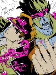  brown_eyes brown_hair chain fighting_stance gakuran green_hair happy_birthday hat jojo_no_kimyou_na_bouken kujo_jotaro long_coat male_focus michiru_(amphibian) school_uniform stand_(jojo) star_platinum stardust_crusaders 