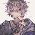  1boy brown_hair crying hair_ornament hairclip jewelry long_sleeves male_focus necklace nemuo_(air012ryo) original pale_skin red_eyes sleeves_past_wrists tearing_up tears 
