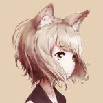  1girl animal_ear_fluff animal_ears bangs blonde_hair collarbone highres looking_to_the_side medium_hair monochrome_background original portrait simple_background smile solo yellow_eyes yxmczk 