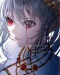  1girl absurdres bleeding blood blood_drip blood_drop closed_mouth earrings expressionless gem gradient_eyes heterochromia highres jewelry multicolored_eyes necklace nekoyama_iori original red_eyes tagme tears twitter_username white_hair 