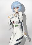  ayanami_rei blue_hair bob_cut breasts expressionless fadingz highres looking_at_viewer neon_genesis_evangelion plugsuit rebuild_of_evangelion red_eyes signature white_background 