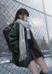  1girl fence girls_frontline jacket long_hair m2_(guvn5745) m4a1_(girls&#039;_frontline) miniskirt scarf skirt winter_uniform 