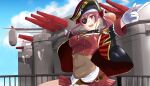  absurdres aircraft airship arrow_through_heart belly breasts cannon chadgarciaburg eyepatch highres hololive houshou_marine midriff_peek navel open_mouth pirate redhead solo virtual_youtuber 
