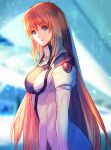  1girl blue_eyes breasts closed_mouth elhaym_van_houten long_hair looking_at_viewer medium_breasts orange_hair smile solo souyou26 uniform very_long_hair xenogears 