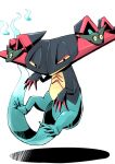  black_eyes chevrons claws commentary_request dragapult dreepy floating half-closed_eyes heka=ton highres looking_at_viewer no_humans pokemon pokemon_(creature) shiny white_background 