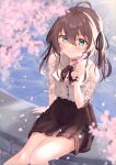  ahoge cherry_blossoms heart heart_hands highres hololive natsuiro_matsuri sitting smile unccc5 virtual_youtuber 