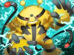  cable commentary_request electivire electricity highres looking_at_viewer mian_(3zandora) no_humans pokemon pokemon_(creature) red_eyes solo standing teeth yellow_fur 