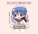  1girl alternate_costume apron bloom2425 blue_hair blue_sailor_collar commentary_request double_bun hat kantai_collection kappougi neckerchief one-hour_drawing_challenge sailor_collar sailor_hat solid_oval_eyes solo translation_request upper_body urakaze_(kancolle) white_headwear yellow_neckerchief 