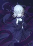  1girl artoria_pendragon_(all) bangs black_dress black_ribbon blonde_hair blood blood_on_face blood_stain braid breasts closed_mouth dark_persona dress dung_geul123 fate/grand_order fate/stay_night fate_(series) french_braid gothic_lolita hair_between_eyes hair_bun hair_ribbon lolita_fashion ribbon saber_alter small_breasts solo upper_body yellow_eyes 