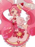  1girl :d animal_ears choker commentary_request cure_whip earrings eyelashes fpminnie1 gloves hair_ornament hairband happy highres jewelry kirakira_precure_a_la_mode long_hair looking_at_viewer magical_girl open_mouth pink_choker pink_eyes pink_hair pink_theme precure puffy_short_sleeves puffy_sleeves rabbit_ears short_sleeves simple_background sketch smile solo usami_ichika white_background 