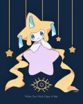  aqua_eyes artist_name closed_mouth commentary_request english_text hands_up highres jirachi kotone11152 looking_at_viewer no_humans pokemon pokemon_(creature) signature smile solo star_(symbol) 
