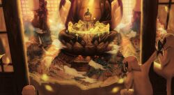  1boy 1girl a_tai banana boat closed_eyes commentary_request facial_mark food forehead_mark fruit highres holding holding_instrument instrument monkey monkey_tail orange_(fruit) original tail tree watercraft white_fur 