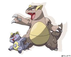  blush_stickers bright_pupils claws commentary_request drop_shadow fangs full_body highres kangaskhan no_humans open_mouth pokemon pokemon_(creature) pokemon_focus red_eyes solo standing tellzeta tongue twitter_username white_background white_pupils 