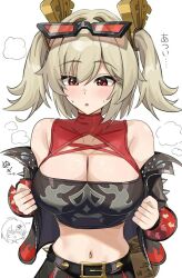  1girl adjusting_clothes burnice_white cleavage medium_hair zenless_zone_zero 