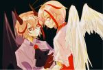  2boys angel demon demon_boy looking_at_another looking_at_viewer multicolored_hair multiple_boys nijisanji pale_skin pink_hair red_eyes shi_yuanyuan tocci_(virtuareal) virtuareal 