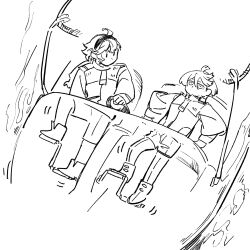  2girls ahoge asticassia_school_uniform boat boots commentary_request duck_innertube expressionless formal_clothes full_body greyscale gundam gundam_suisei_no_majo hairband headband highres innertube lake long_hair long_sleeves looking_at_another lying miorine_rembran monochrome multiple_girls nideaneng on_boat pedal school_uniform shorts suletta_mercury swan_boat swim_ring watercraft yuri 