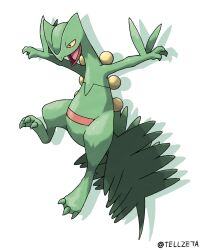  claws commentary_request drop_shadow full_body highres no_humans open_mouth pokemon pokemon_(creature) pokemon_focus sceptile solo tellzeta tongue twitter_username white_background yellow_eyes 