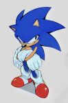  1boy aeyga black_eyes closed_mouth crossed_arms full_body furry furry_male gloves male_focus red_footwear simple_background solo sonic_(series) sonic_the_hedgehog standing white_gloves 