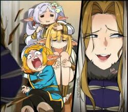 elf frieren here's_johnny!_(meme) long_hair meme multiple_girls pointy_ears scared sousou_no_frieren