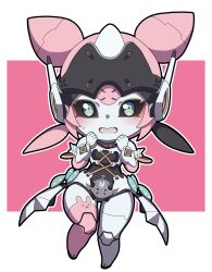  1girl absurdres aria_(zenless_zone_zero) black_sclera chibi colored_sclera commentary_request crotch_plate green_eyes highres humanoid_robot korean_commentary light_blush metal_hair quad_tails robot robot_girl solo sweatdrop too_many_bows vector_(dmlddmld00) zenless_zone_zero 