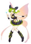  1girl absurdres birthmark black_hair boots braid butterfly_wings cao_hong_anh double_bun fairy green_eyes green_hair highres joestar_birthmark jojo_no_kimyou_na_bouken kujo_jolyne midriff miniskirt multicolored_hair pleated_skirt skirt solo stone_ocean two-tone_hair wings wristband 