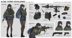  1girl alina_svard_kovalenko_(laotianaviator) ammunition ammunition_pouch assault_rifle balisong baseball_cap belt black_boots black_hair black_pantyhose blue_eyes boots brown_eyes buckle bulletproof_vest camouflage camouflage_shirt combat_boots combat_helmet commentary commission commissioner_name condom ear_protection english_commentary fast_helmet flashlight glock glove_tan goggles goggles_on_headwear grey_hat gun gun_on_back gun_sling handgun harness hat helmet heterochromia highres holding holding_gun holding_weapon holster knee_pads knife laser_sight long_hair lwrc_m6 magazine_(weapon) maxturbo69 military military_combat_uniform military_uniform multicolored_hair night_vision_device oakley_gloves optical_sight original pantyhose pantyhose_under_shorts patch pouch pump_action rifle serbu_super-shorty shirt shorts shotgun_shell sight_magnifier single_knee_pad sleeves_rolled_up snap-fit_buckle solo strap streaked_hair suppressor swedish_flag tactical_clothes tactical_gloves thigh_holster thigh_strap thighband_pantyhose twitter_username walkie-talkie watch watch weapon weapon_on_back white_background 